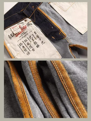 Miniatura 7 de Red Tornado 12oz Selvedge Denim Jeans Enjuagados Slim Straight Fit