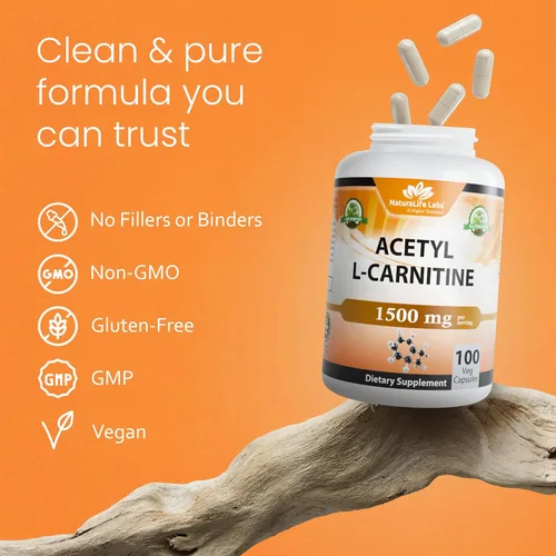 Miniatura 6 de NaturaLife Labs Acetil L-carnitina (ALCAR) 1500 mg por porción – 100 cápsulas – Sin OMG, sin gluten, vegano