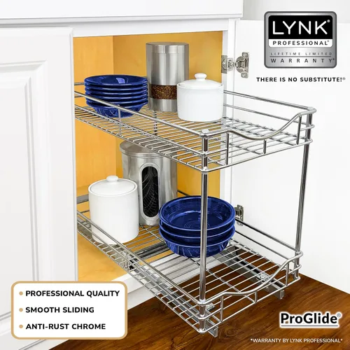 Miniatura 2 de Lynk - Organizador profesional para armario de cocina con dos niveles, para sacar y guardar debajo del gabinete, sirve de organizador para despensa