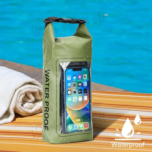 Miniatura 8 de Bolsa seca impermeable de 2 litros, funda enrollable para teléfono de playa, bolsa seca ligera para natación, kayak, campamento, pesca, viajes, Verde