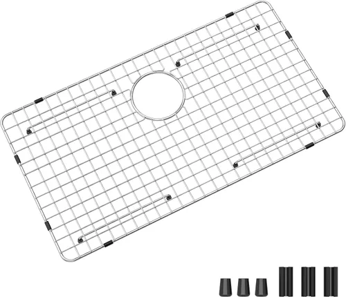 Miniatura 11 de Rejilla de fregadero de acero inoxidable y protectores para la parte inferior del fregadero de cocina, 26 x 14 pulgadas con drenaje trasero
