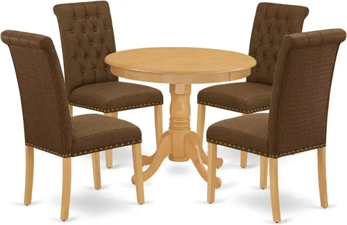 Miniatura 15 de East West Furniture ANBR3-LWH-02 Juego de mesa de comedor de 3 piezas contiene una mesa de comedor redonda con pedestal y 2 sillas tapizadas de tela