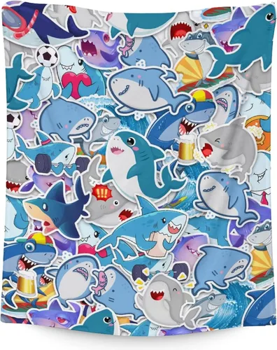 Miniatura 8 de Manta de tiburón personalizada con nombre, 30 x 40 pulgadas, lindas mantas de tiburón para niños y niñas, manta de felpa suave y mullida azul claro