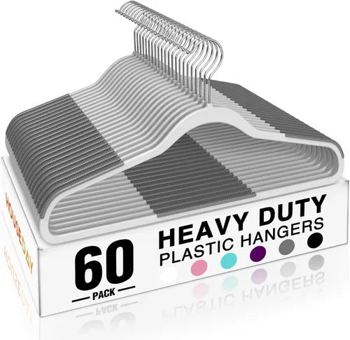 HOUSE DAY - Ganchos de plástico resistentes de 60 unidades, ganchos antideslizantes para ropa con almohadillas de goma y gancho de 360° - Delgados