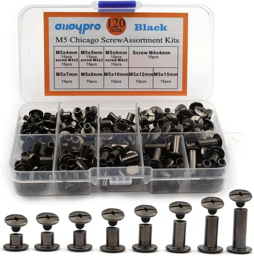 Miniatura 11 de ALLOYPRO 100 juegos de tornillos Chicago con destornillador de 3/16 pulgadas, remaches de cuero de 3/16 pulgadas, 10 tamaños, remaches de tornillo