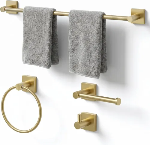 Miniatura 18 de Juego de toallas de baño de 24 pulgadas para montar en la pared, juego de 4 piezas de acero inoxidable duradero con toallero, anillo para toallas