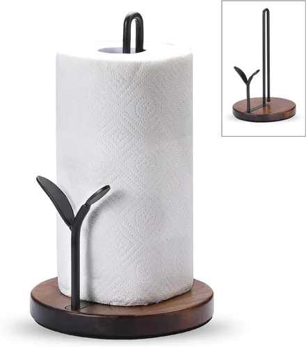 Miniatura 8 de Soporte para toallas de papel, soporte para toallas de papel de madera, fácil de rasgar con una sola mano, soporte de rollo de papel rústico