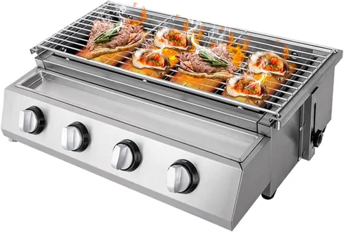 Parrilla de mesa de 22 pulgadas, parrilla comercial de gas LPG con 4 quemadores, parrilla portátil de gas con 4 interruptores independientes,