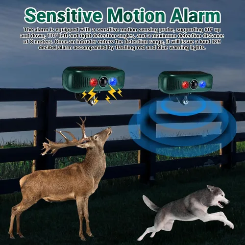 Miniatura 4 de Qualirey 2 unidades de alarma solar para exteriores, sensor de movimiento, sirena de seguridad, detector de sonido, luz estroboscópica, 4 modos