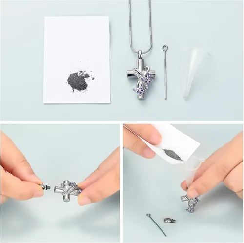 Miniatura 26 de Imrsanl Collar de urna de cruz de mariposa para cenizas, hombres y mujeres, joyería de cremación, colgante de cenizas para cenizas conmemorativas