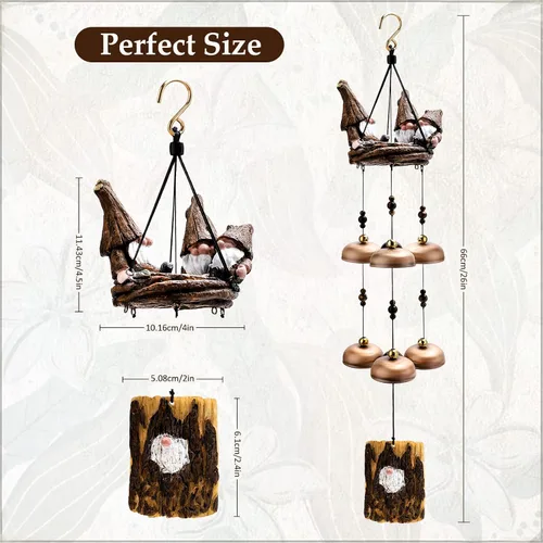 Miniatura 2 de Campanillas de viento de gnomo para exteriores con 6 campanas más grandes, regalo para mamá, papá, hija, mujeres, decoración al aire libre