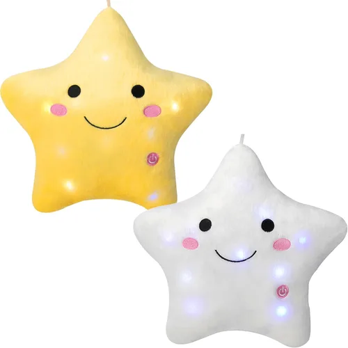 Miniatura 22 de Almohada de estrella brillante de 13.8 pulgadas, almohada de felpa de estrella LED con luces nocturnas coloridas, juguete de estrella suave y Azul