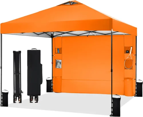 Miniatura 12 de Tunbne - Toldo desplegable de 10 x 10 pies con 1 pared lateral y 6 bolsillos, instalación de un solo empuje, tienda de sombra instantánea con techo