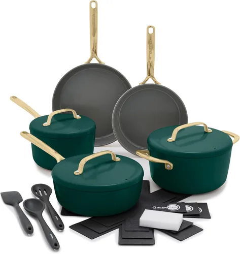 Miniatura 13 de GreenPan GP5 - Juego de ollas y sartenes de 14 piezas, cerámica anodizada dura, antiadherente, sin PFAS, apto para inducción, resistente a los Negro