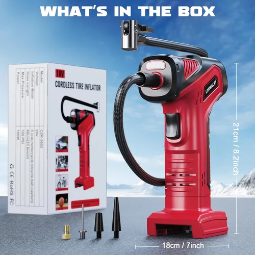Miniatura 8 de Inflador de neumáticos, compresor de aire portátil compatible con batería Milwaukee de 18 V, bomba de aire LIVOWALNY de 150 PSI, bomba de aire
