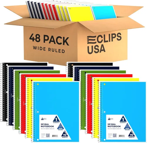 Cuadernos de espiral de rayas anchas para trabajo, cuadernos de 1 materia, surtido de 6 colores, 3 agujeros perforados, 70 hojas, 140 páginas de