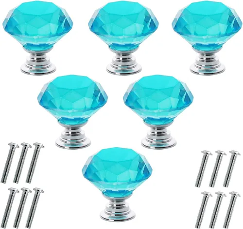 Miniatura 19 de Akstore 6 pomos de cristal para gabinetes de 1.18 pulgadas (1.181 in) con forma de diamante, para cajones de cocina, aparador, armario, tiradores