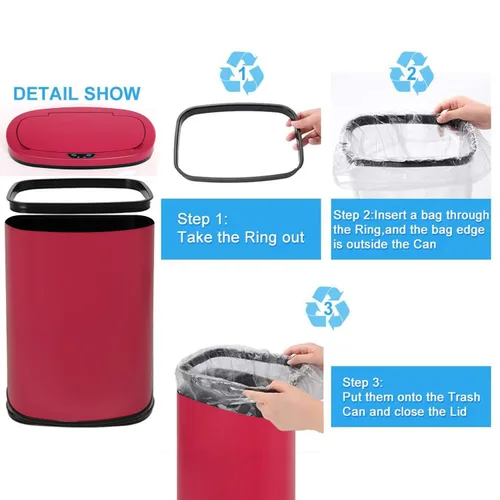 Miniatura 3 de Bote de basura automático de acero inoxidable de 13.2 galones con sistema de control de olores, sensor de movimiento semicircular sin tacto de 50