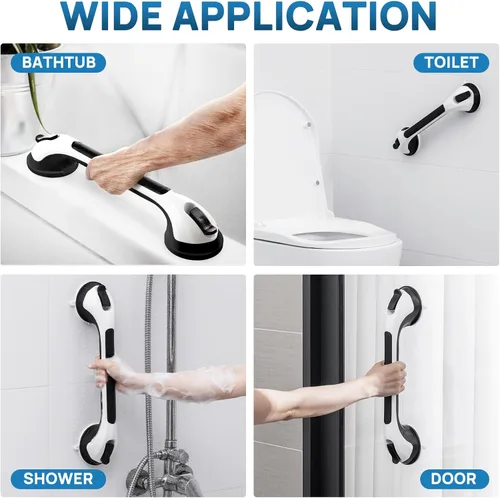 Miniatura 7 de LEVERLOC Paquete de 2 barras de agarre para bañeras y duchas, asas de ducha con succión fáciles de instalar para baño, pasamanos extraíbles