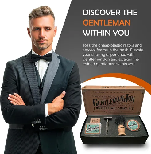 Miniatura 4 de Gentleman Jon Deluxe Shaving Collection - Kit de afeitado de seguridad y paquete de 50 cuchillas de afeitar platino de doble filo, juego completo