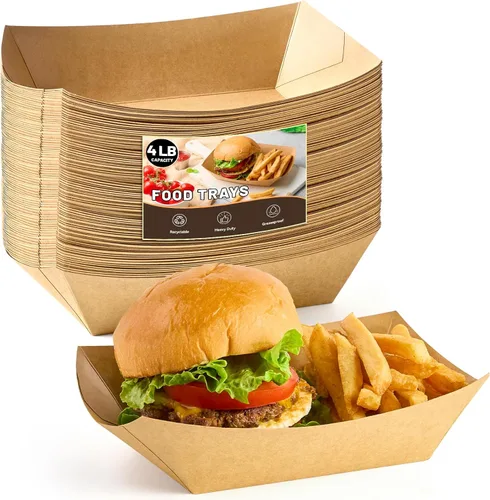 Miniatura 13 de ZORRITA - Bandejas de papel para alimentos de 3 libras - Paquete de 100 bandejas desechables para nachos, bandejas de papel kraft para tacos, cestas