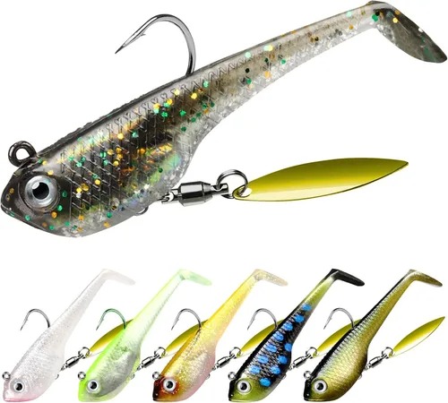 TRUSCEND Shadtale Easy Catch Soft Fishing Lures with BKK Hooks - Trembly Sinking and Vibrating Swim for More Bites, Pre-Rigged Swimbaits for Bass,