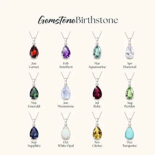 Miniatura 5 de 925 Sterling Silver Gemstone Necklace – Birthstone Jewelry for Women – Minimalist Silver Chain with Gemstone Teardrop Pendant – Elegant Gift for