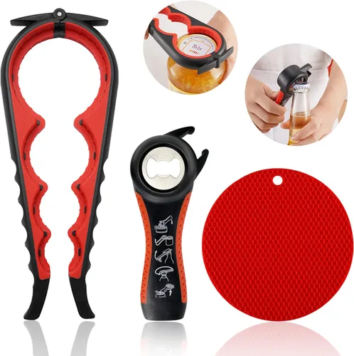 Abridor de tarros para manos débiles, personas mayores con artritis, 5 en 1, abrebotellas multifunción, abridor de tapa para manos artríticas con