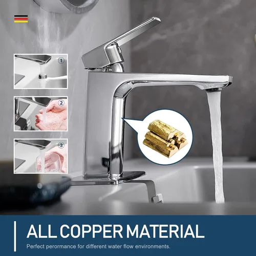 Miniatura 3 de GENBONS Grifos de baño cromados de 1 agujero de una sola manija grifo de lavabo de baño con drenaje emergente y líneas de suministro de grifo, grifo