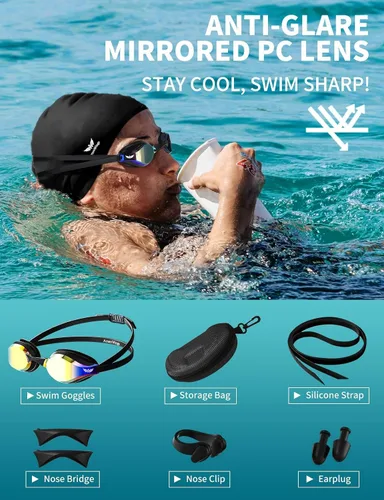 Miniatura 3 de Swim Goggles for Men Women – No Leak Anti-Fog UV HD Wide Vision, Racing & Swimming Goggles Black-Electroplate