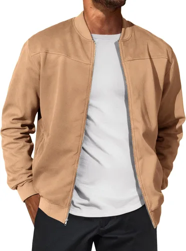 Miniatura 10 de Runcati Chaqueta bomber de gamuza para hombre, con cremallera completa, casual, softshell, chaqueta universitaria, ligera, vintage, abrigo de otoño