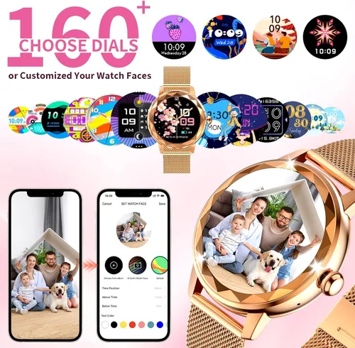Miniatura 6 de Reloj inteligente para mujer con llamada de marca/respuesta, reloj de fitness ajustable de 1.2 pulgadas con monitor de sueño de frecuencia cardíaca