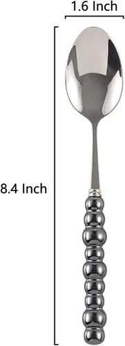 Miniatura 2 de Ouliget Cucharas de acero inoxidable, cuchara de mango de cerámica de acero inoxidable, cuchara de postre coreana con mango de perlas de imitación