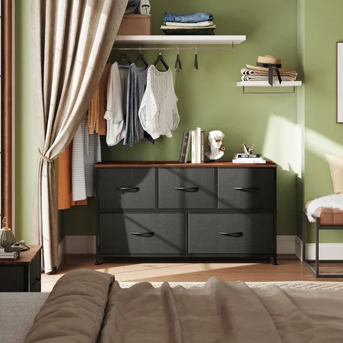 Miniatura 4 de WLIVE - Cómoda para dormitorio con 5 cajones, cómoda ancha de tela, organizador de almacenamiento con cajones de tela para armario, sala de estar