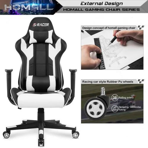 Miniatura 5 de Homall - Silla ejecutiva con respaldo alto, de piel sintética, ergonómica, ajustable y giratoria con soporte lumbar y reposacabezas para juego