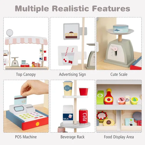 Miniatura 2 de Costzon Juego de tienda de comestibles para niños, juego de soporte de mercado de simulación para niños pequeños con juguete de juego de 30 piezas