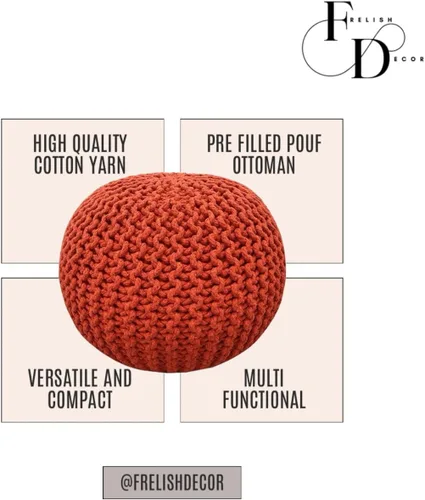 Miniatura 3 de FRELISH DECOR Puf Otomano Redondo Tejido a Mano 100% Algodón Puf Reposapiés - Saco de Frijoles Tejido - Silla de Piso para Sala de Estar Dormitorio