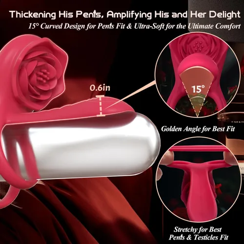 Miniatura 3 de Anillo vibrador para el pene con estimulador de clítoris rosa, vibrador de anillo para el pene para parejas, juguetes sexuales para hombres
