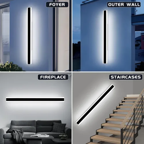 Miniatura 32 de Luz de pared exterior moderna de 47 pulgadas, accesorios de iluminación exterior de acrílico negro de 3000K, montaje en pared, luces de porche