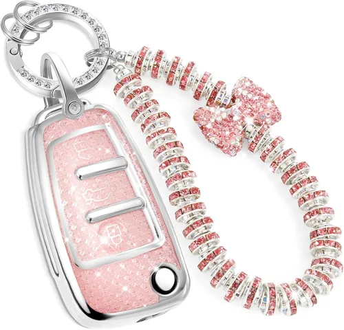 Miniatura 45 de para llavero de Cadillac con funda de TPU con superficie granulada y cuerda trenzada metálica, funda de llavero mejorada para 2020 en adelante CT4
