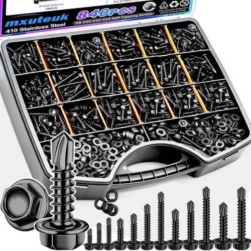 Miniatura 8 de mxuteuk 230 tornillos autorroscantes #8 para metal, 410 tornillos autoperforantes de acero inoxidable, tornillos de chapa de cabeza de truss de 1/2