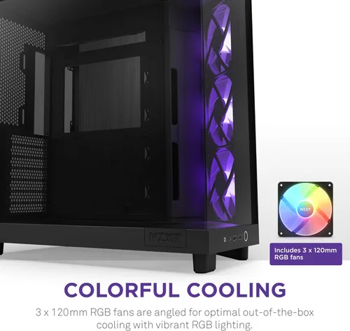 Miniatura 4 de NZXT H6 Flow CC-H61FB-01 Carcasa compacta de doble cámara de torre media con flujo de aire Paneles de vidrio panorámicos Paneles de flujo
