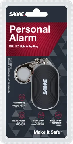 Miniatura 7 de Alarma personal 2 en 1 de SABRE con luz LED, sirena de seguridad personal de 130 dB, gancho de enganche para acceso instantáneo, rango de 1,250 pies