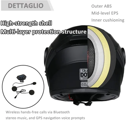 Miniatura 2 de Casco Modular de Motocicleta Bluetooth Aprobado DOT/ECE de Cara Completa Abatible Anti-Empañamiento Doble Visera Casco con Altavoz Dual Incorporado