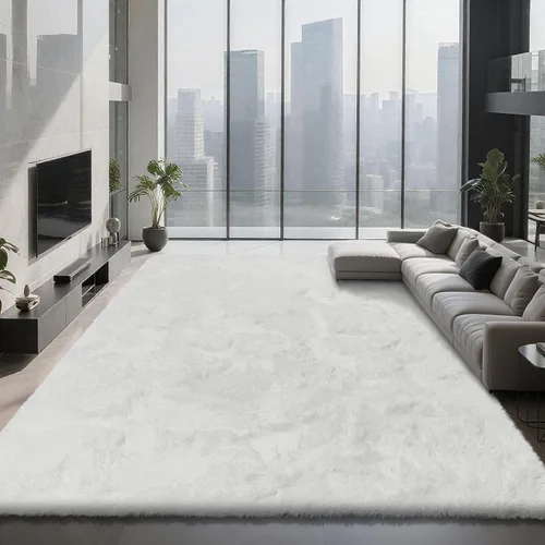 Miniatura 20 de Alfombra peluda para dormitorio, sala de estar, 2 x 6 pies, antideslizante, esponjosa, suave, alfombra lanuda beige y blanca para sala de estar