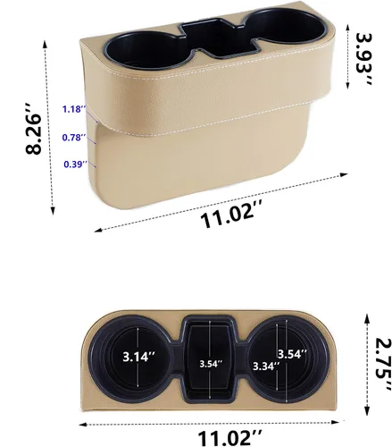 Miniatura 2 de IOKONE Consola de bolsillo lateral para monedas, cubierta de cuero con bolsillo lateral, portavasos para automóvil, organizador de asiento delantero