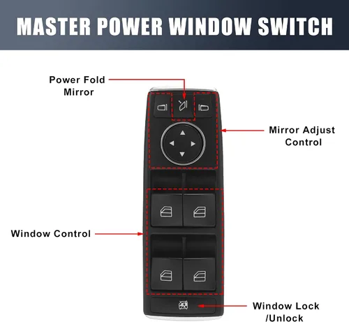 Miniatura 3 de X AUTOHAUX Interruptor de ventana eléctrica del lado del conductor principal delantero 1669054400 reemplazo para Mercedes-Benz ML350 2012 2013 2014