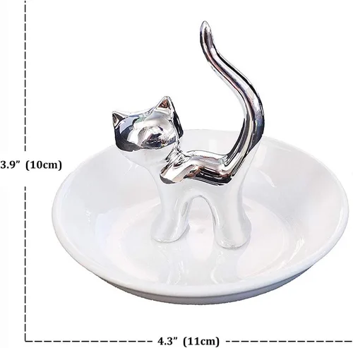 Miniatura 6 de Lependor Soporte para anillos de animales lindos, anillos, pulseras, aretes, bandeja de baratijas para mujeres y niñas, regalo de cumpleaños, gato
