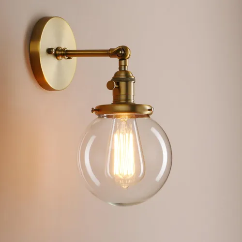 Miniatura 10 de Pathson Aplique de pared industrial con cable con vidrio de globo transparente, interruptor de encendido y apagado, lámpara de pared vintage