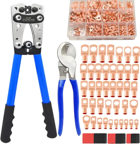 Miniatura 7 de Herramienta de engarzado de terminales de cable con 50/100/200 piezas de terminales de alambre de cobre, kit de herramienta de engarzado
